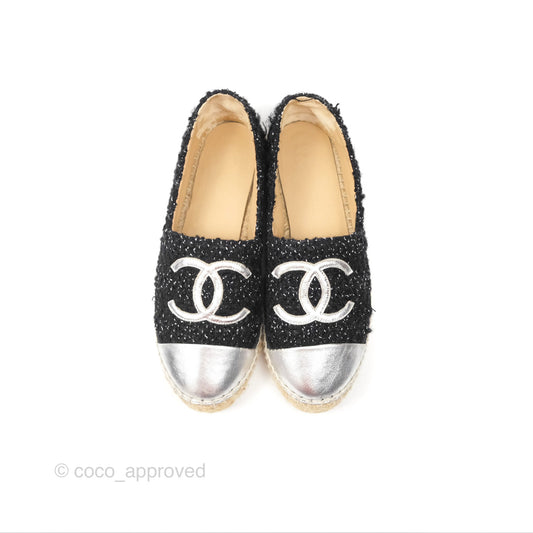 Chanel Espadrille Black Silver Tweed Size 37