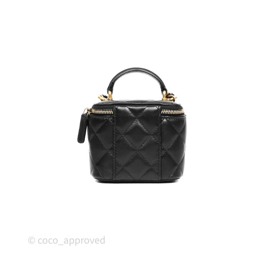 Chanel Mini Top Handle Vanity With Chain Black Lambskin Aged Gold Hardware