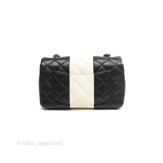 Chanel Mini Rectangular Flap Quilted Black White Lambskin Gold Hardware