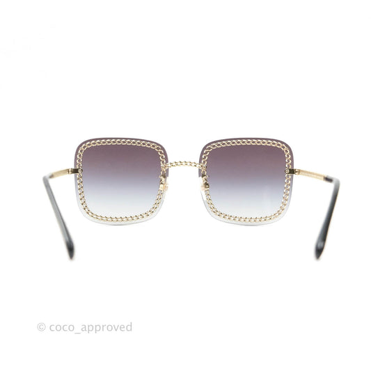 Chanel Chain Gradient Grey Lenses Square Sunglasses Gold Tone