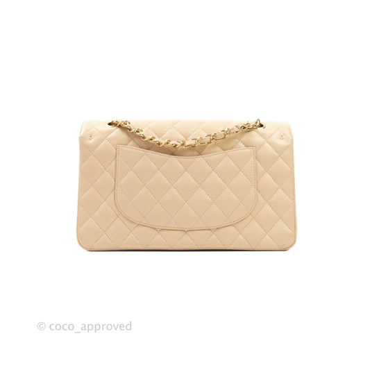 Chanel Classic M/L Medium Double Flap Beige Caviar Gold Hardware