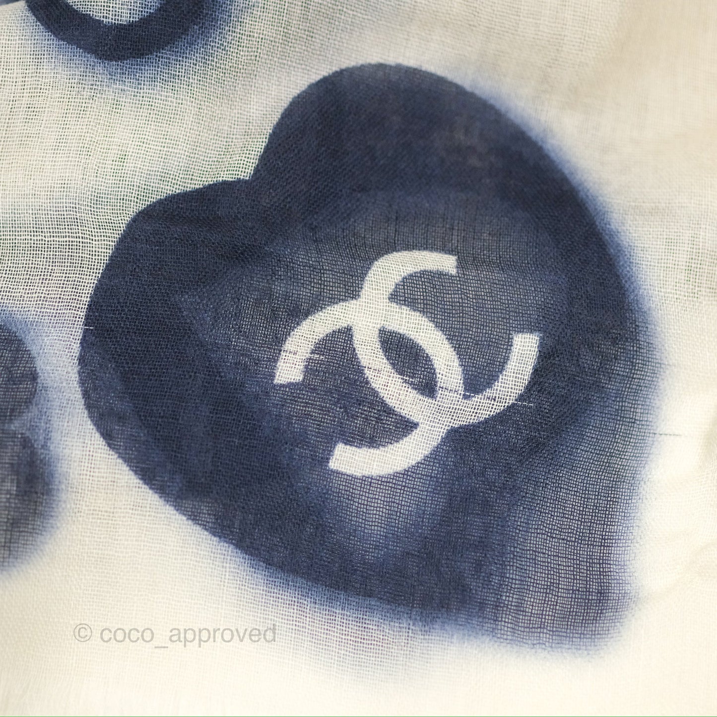 Chanel Square Cashmere Silk Scarf 140 Navy/White
