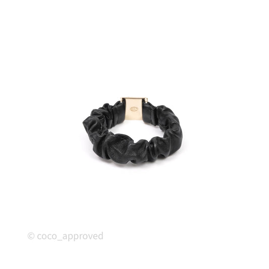 Chanel CC Black Leather Square Hair Accessory Gold Tone 21B