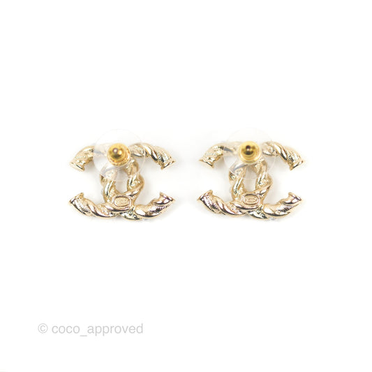 Chanel CC Pearl Crystal Twist Earrings Gold Tone 23B