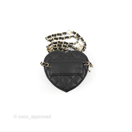 Chanel Mini Heart Belt Bag Black Lambskin Gold Hardware 22S