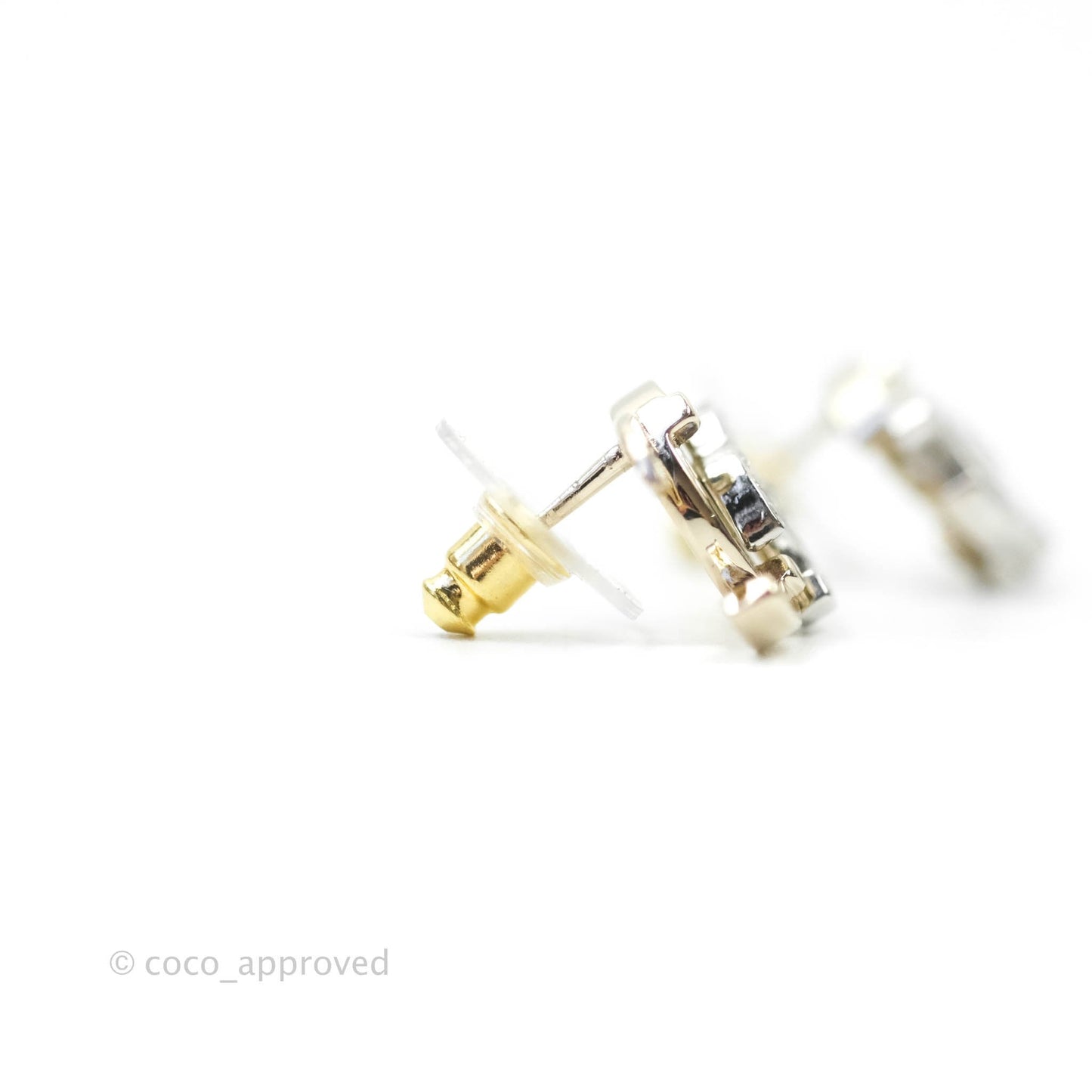 Chanel Double Crystal CC Earrings Silver & Gold Tone 21A