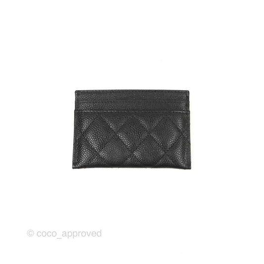 Chanel Filigree CC Flat Card Holder Black Caviar Gold Hardware
