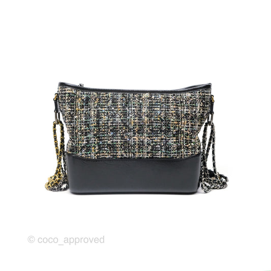 Chanel Large Gabrielle Tweed Green Black Calfskin