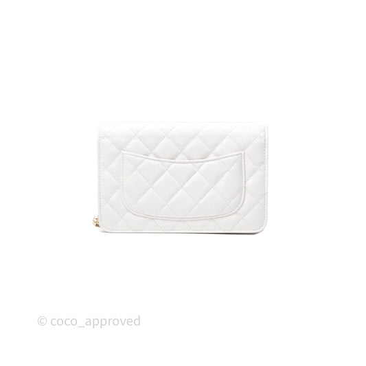 Chanel Crystal CC Wallet on Chain WOC White Caviar Gold Hardware
