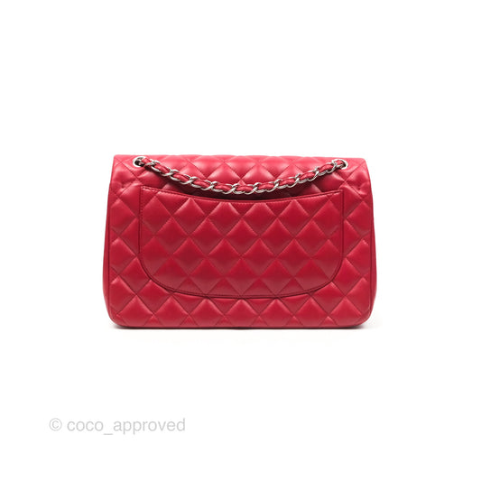 Chanel Jumbo Double Flap Red Lambskin Silver Hardware