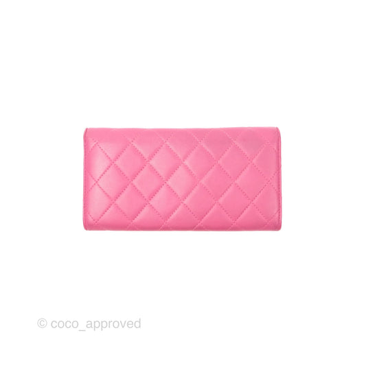 Chanel Classic Quilted Long Wallet Pink Lambskin Gold Hardware