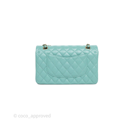 Chanel Classic M/L Medium Flap Quilted Tiffany Green Caviar Gold Hardware