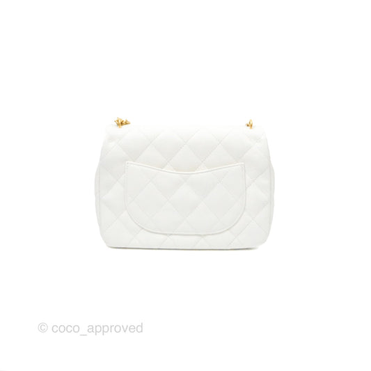Chanel Large Flap Bag Heart Adjustable Chain White Caviar Aged Gold Hardware