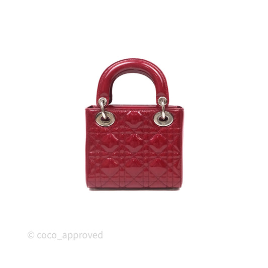Christian Dior Mini Lady Dior Red Patent Cannage Silver Hardware
