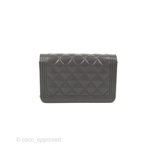 Chanel Quilted Boy Wallet on Chain WOC Dark Grey Caviar Gold Hardware