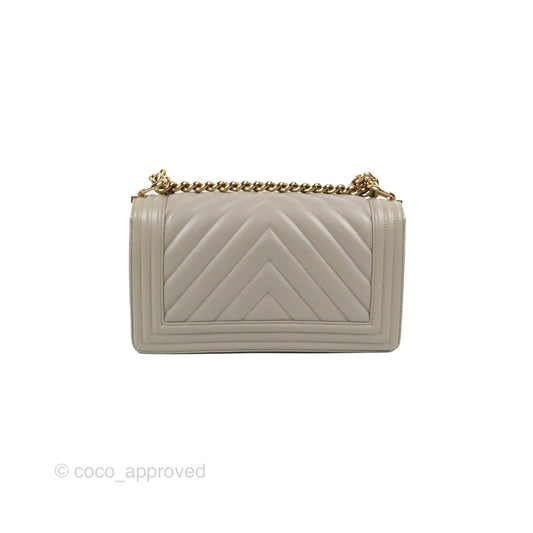 Chanel Medium Boy Chevron Grey Caviar Gold Hardware