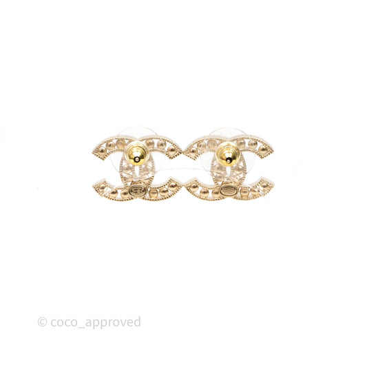 Chanel Pearl CC Earrings Gold Tone 21B