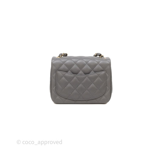 Chanel Mini Square Quilted Grey Lambskin Gold Hardware