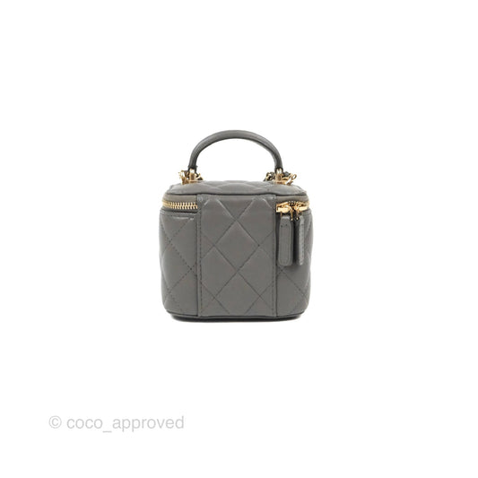 Chanel Mini Top Handle Vanity With Chain Dark Grey Lambskin Gold Hardware