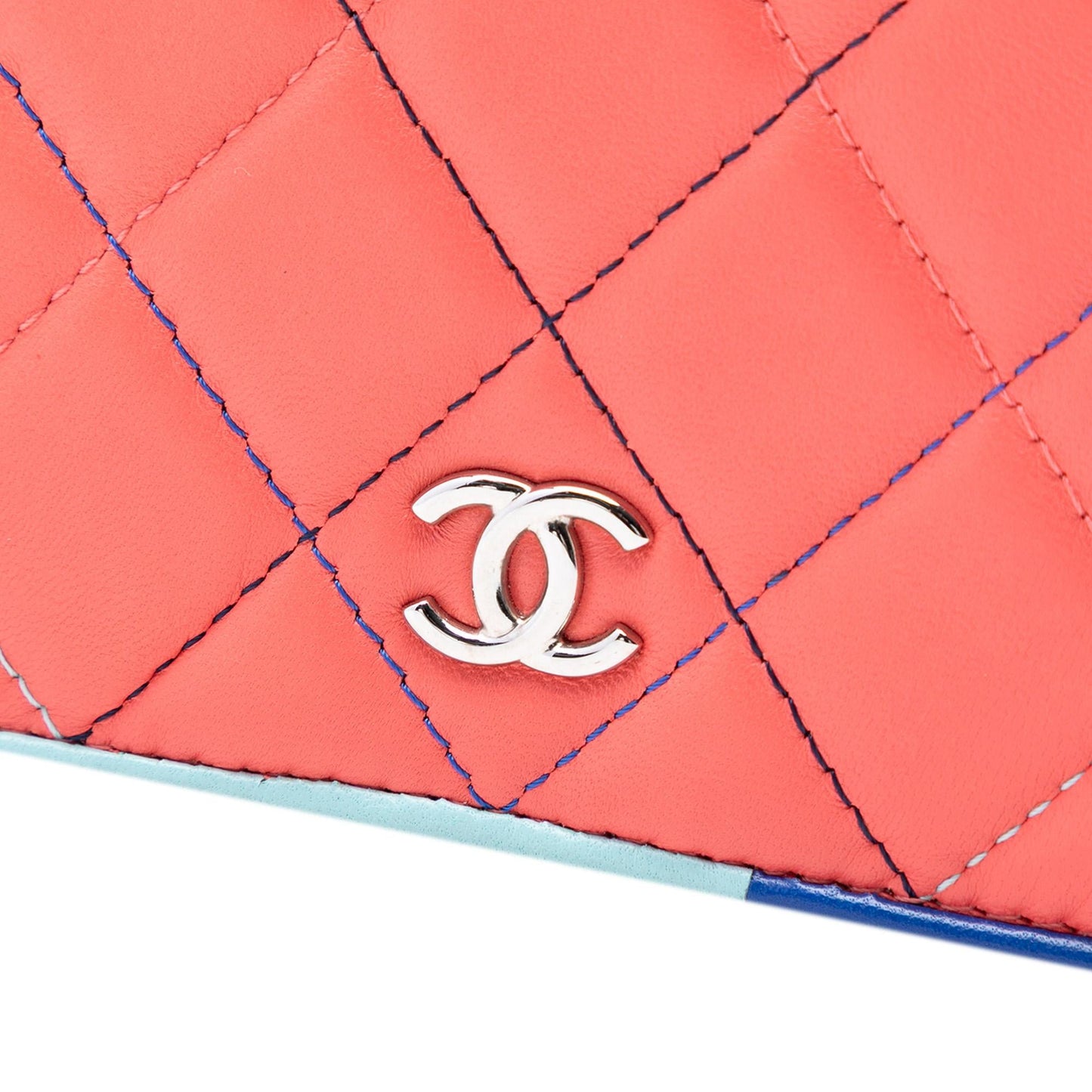 Chanel CC Quilted Lambskin Multicolor Border Full Flap Wallet on Chain