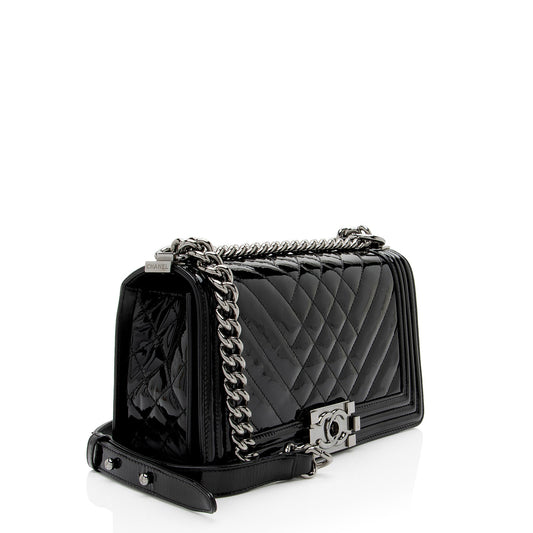 Chanel Chevron Patent Leather Old Medium Boy Bag