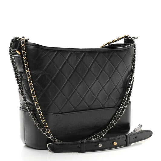 Luxury Chanel Aged Calfskin Quilted Medium Gabrielle Hobo Black