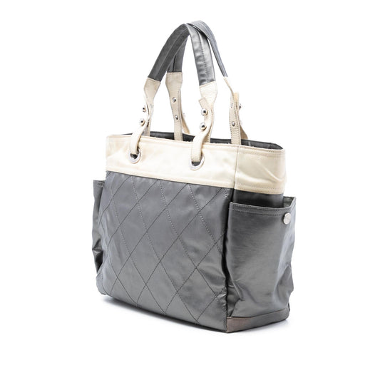 Chanel Large Bicolor Quilted Coated Canvas Paris Biarritz Tote