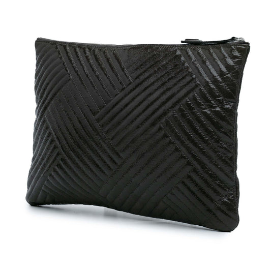 Chanel Large CC Distressed Quilted Patent Chevron Crossing O Case