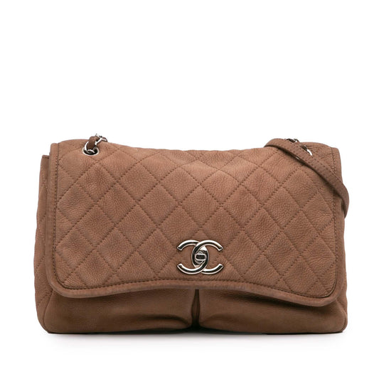 Chanel Large Quilted Nubuck Natural Beauty Split Pocket Flap
