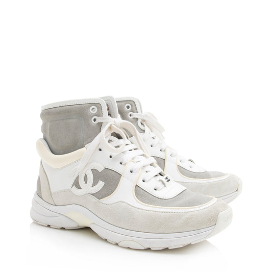 Chanel Leather Suede High Top Trainer Sneakers - Size 9 / 39 (SHF-16038)