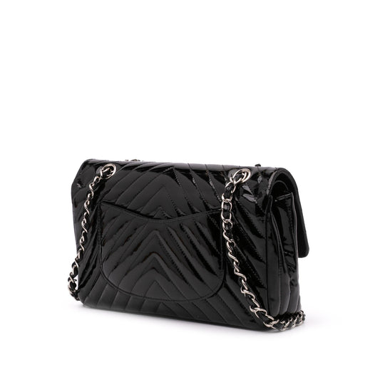 Chanel Medium Classic Chevron Patent Double Flap