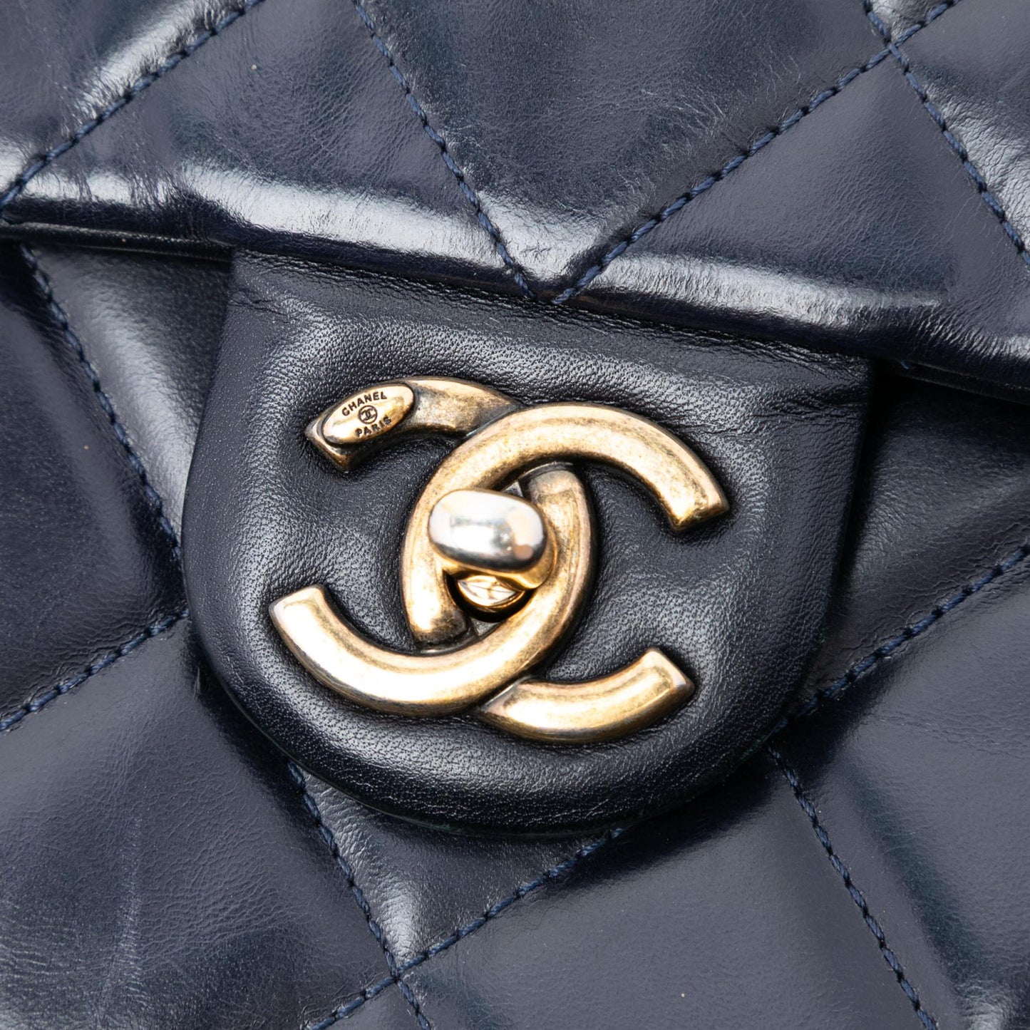 Chanel Medium Quilted Glazed Calfskin Gold Bar Top Handle Flap