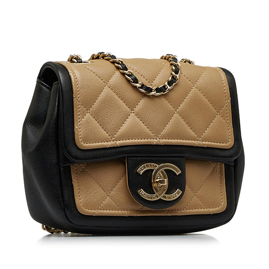 Chanel Mini Square Calfskin Graphic Flap Crossbody Bag