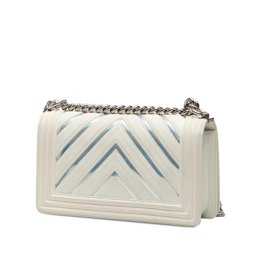 Chanel Old Medium Chevron Lambskin and Iridescent PVC Boy Flap
