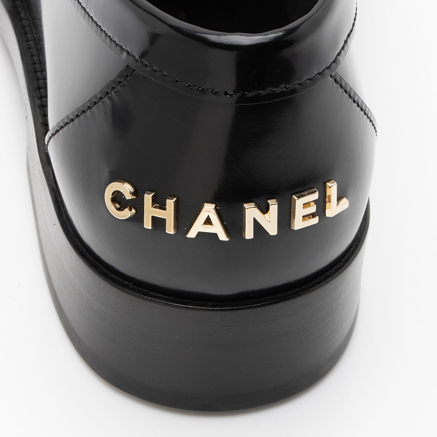 Chanel Shiny Calfskin Logo Loafers - Size 8 / 38