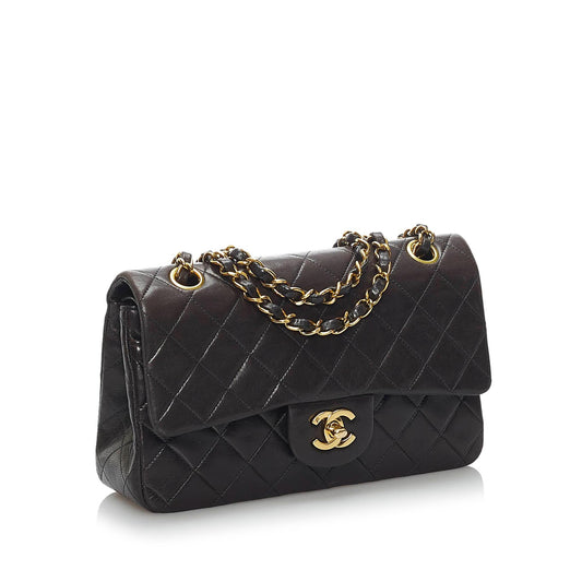 Chanel Small Classic Lambskin Leather Double Flap Bag (SHG-34199)