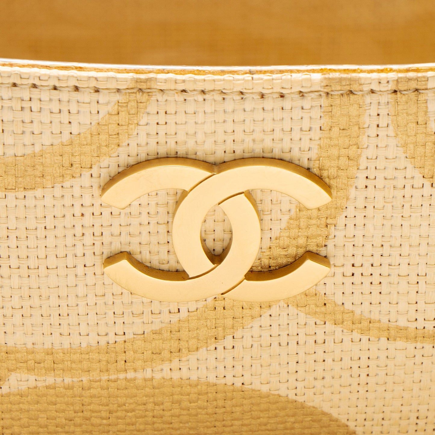 Chanel Vintage Raffia Camellia Print Chain Tote