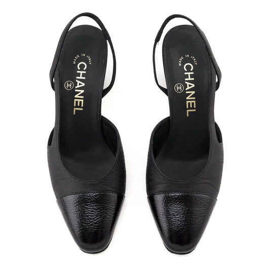Chanel Black Cap Toe CC Slingback Pumps Size US 6 | EU 36