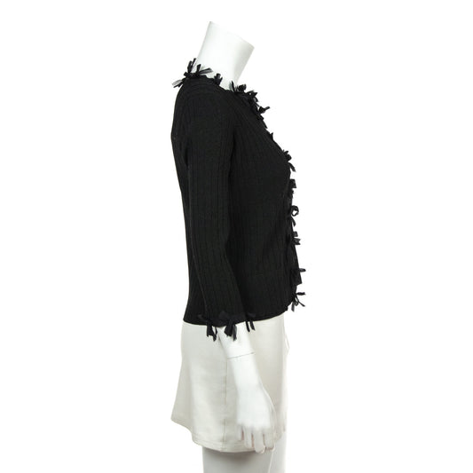 Chanel Black Knit Bow Embellished Cardigan Size XS | FR 36