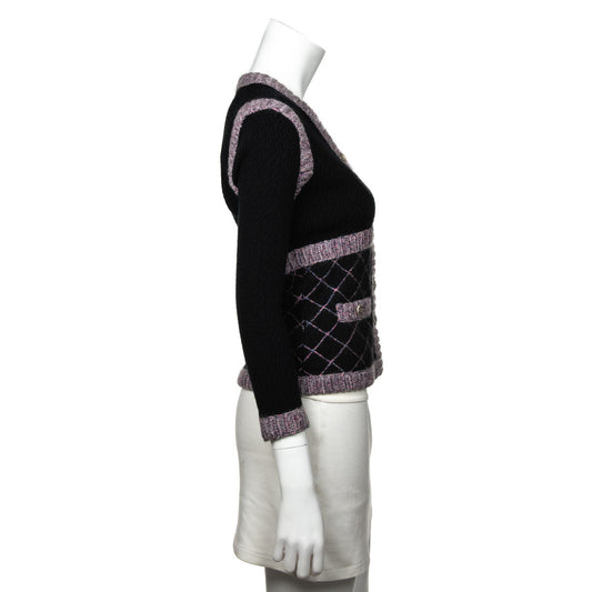 Chanel Black & Pink Silk & Cashmere Blend Brasserie Gabrielle Diamond Cardigan XXS | FR 34