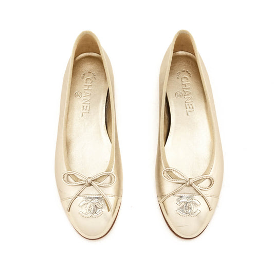 Chanel Gold Cap Toe Ballet Flats Size US 8 | EU 38