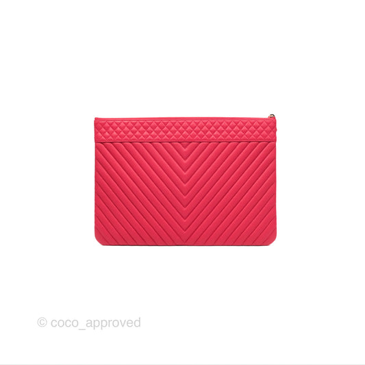 Chanel Large O Case Quilted Chevron Dark Pink Caviar Aged Gold Hardware