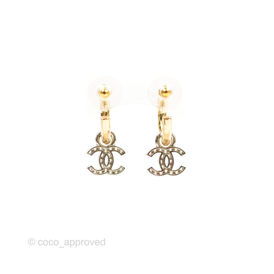 Chanel CC Hoop Logo Crystal Earrings