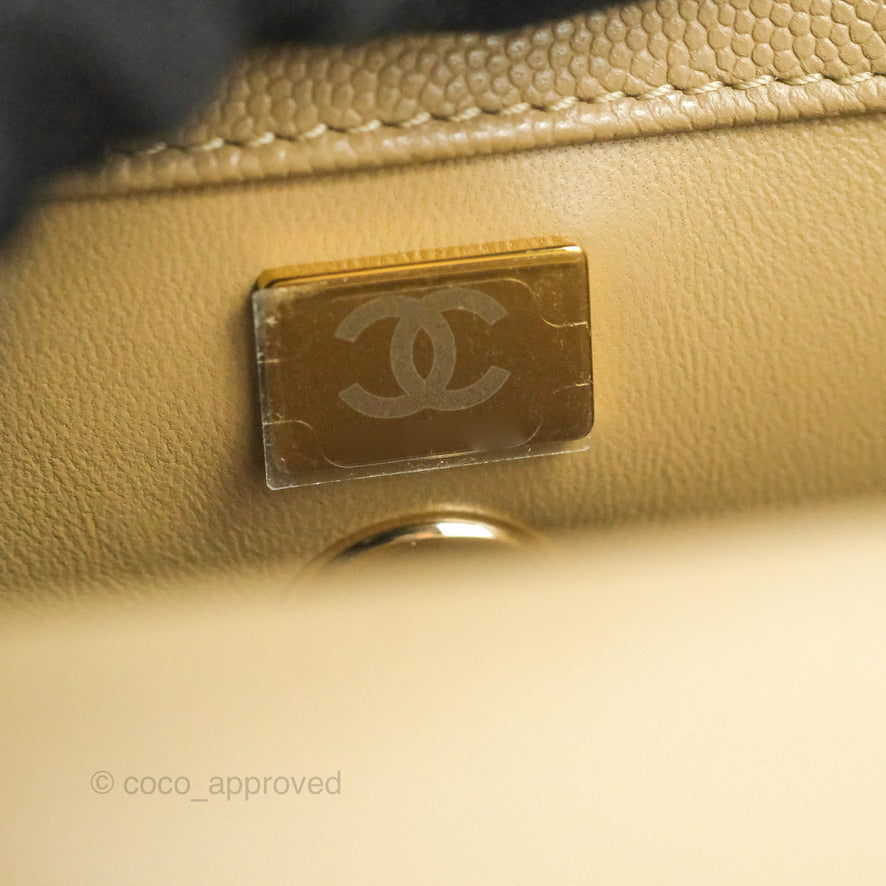 Chanel Small Coco Handle Quilted Dark Beige Caviar Gold Hardware Lizard Handle