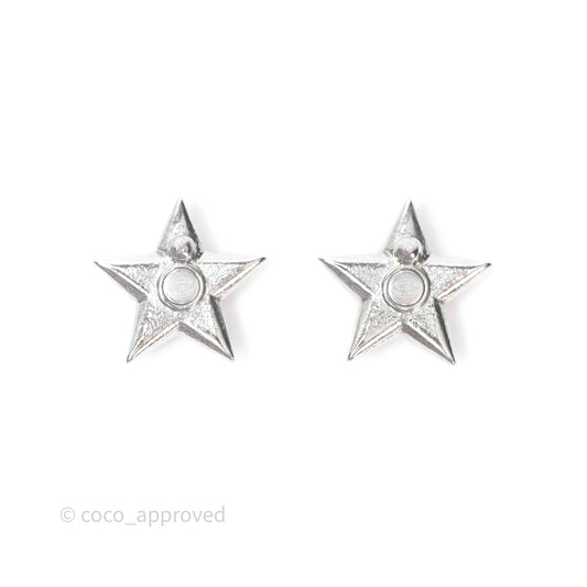 Chanel Crystal CC Star Earrings Silver Tone 23S