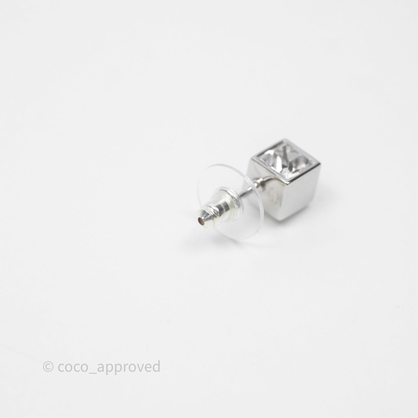 Chanel CC Crystal Square Mini Earrings Silver Tone 25C