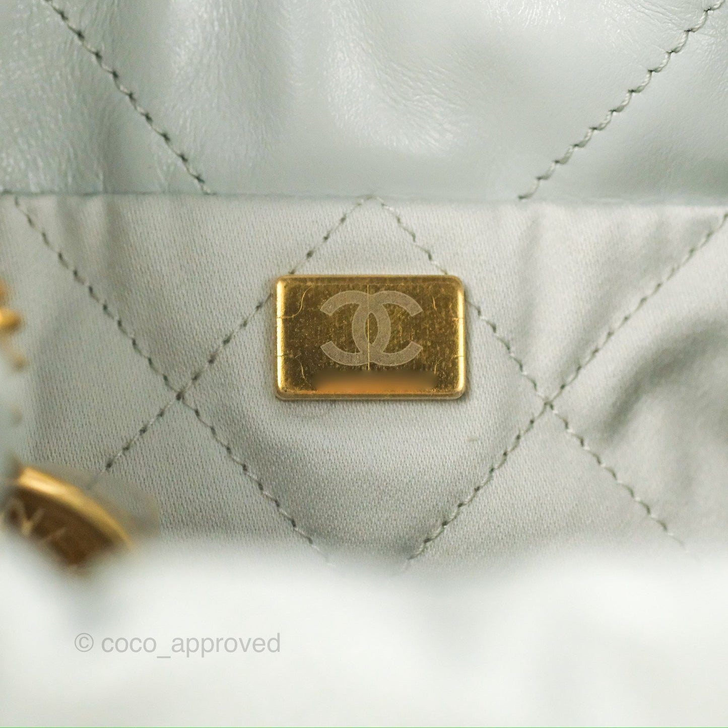 Chanel 22 Mini Bag Light Blue Grey Shiny Calfskin