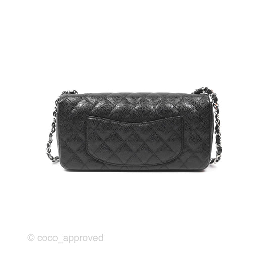 Chanel East West Flap Bag Black Caviar Silver Hardware