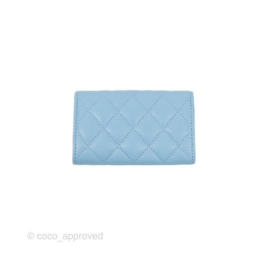 Chanel Crystal CC Quilted Flap Card Holder Blue Caviar