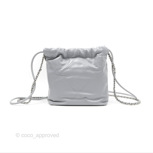 Chanel 22 Mini Bag Light Grey Shiny Crumpled Calfskin Matte Silver Hardware